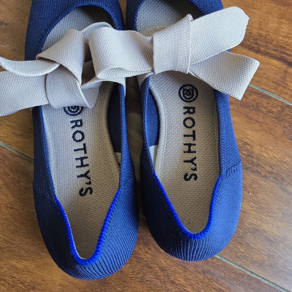 Rothy’s Sapphire Blue Mary Jane Bow Flats Pointed Toe Balletcore Size 8 - Picture 7 of 16